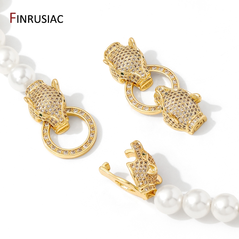 Jewelry Making Jig - ทองเหลืองชุบทอง 18K ประดับเพชรซิคอน รูปหัวเสือดาว ตัวล็อคแบบมุก สำหรับเครื่องประดับ