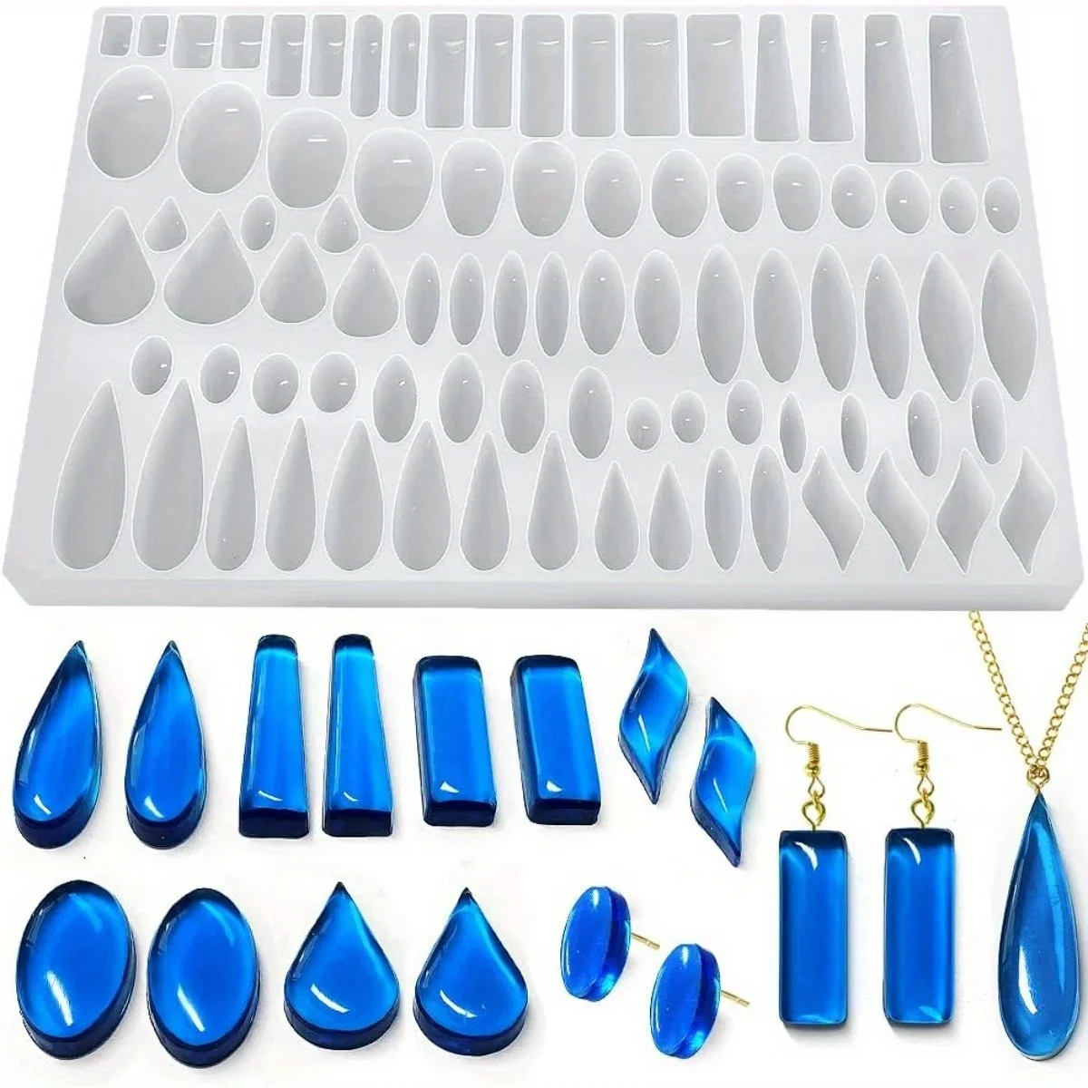 Jewelry Making Mold - ต่างหูสตั๊ดแม่พิมพ์ซิลิโคน 41 รูปร่างคู่,สี่เหลี่ยมผืนผ้า Teardrop Dangle UV