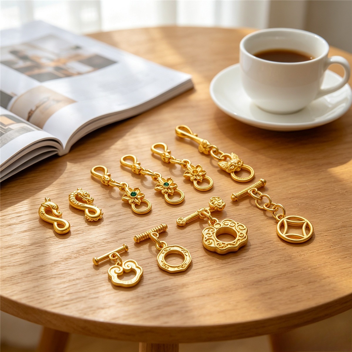 Toggle Clasp Gold - ตัวล็อคแบบ OT ลายเหรียญรูอี้ ประดับมังกร ฟีนิกซ์ ดอกไม้