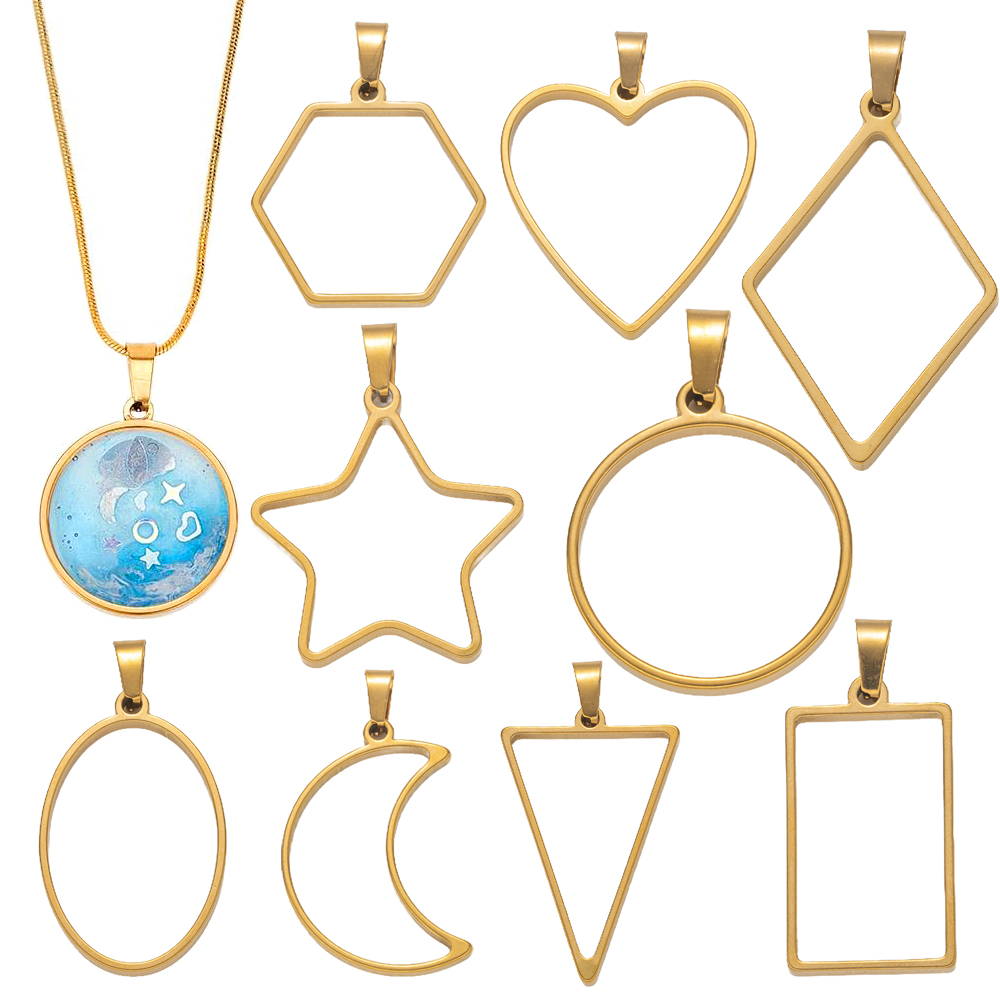 Jewelry Making Mold - แม่พิมพ์เรซิ่นสแตนเลสแบบเปิดด้านหลัง 5 ชิ้น สำหรับทำจี้ ต่างหู สร้อยคอ