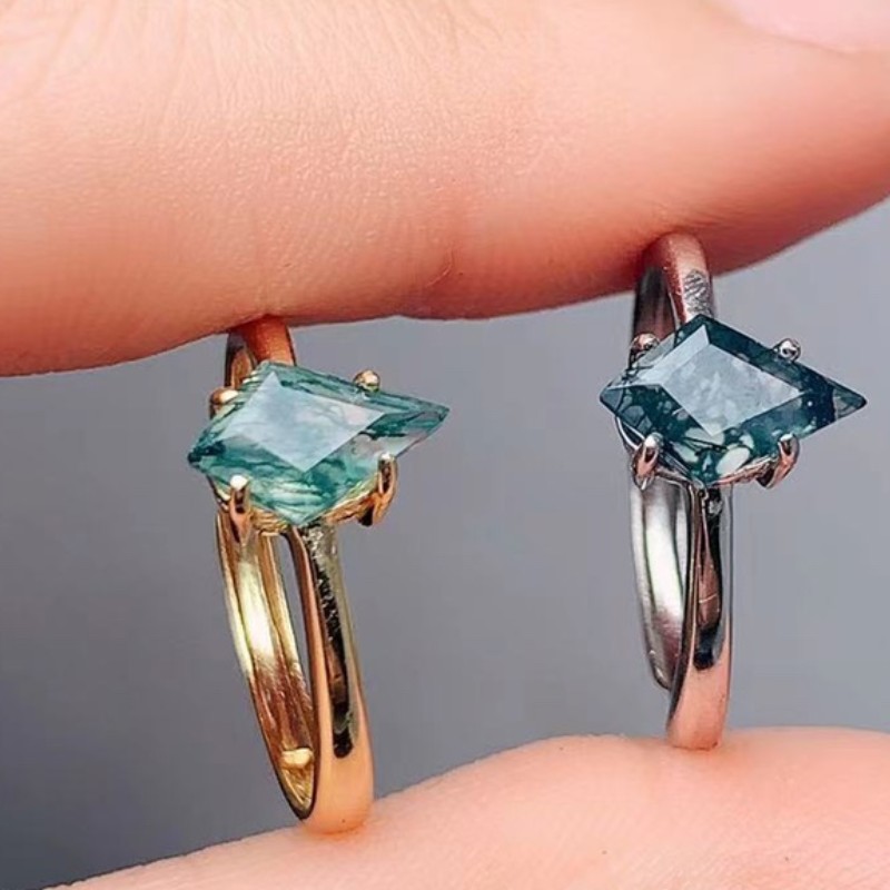 Jewelry Making University - แหวนแต่งงานสีเงินมอส925สีเงินแหวนเพทายสีเขียวอาเกตเครื่องประดับสุภาพสตรี