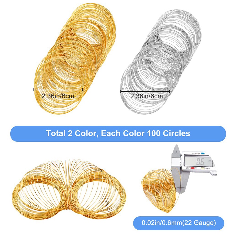 Memory Wire Bracelet - ลวดเมมโมรี่ A74E-200 สำหรับทำสร้อยข้อมือ ลวดเมมโมรี่สำหรับทำเครื่องประดับแบบขายส่ง กำไลข้อมือ ลวดเมมโมรี่สีทอง