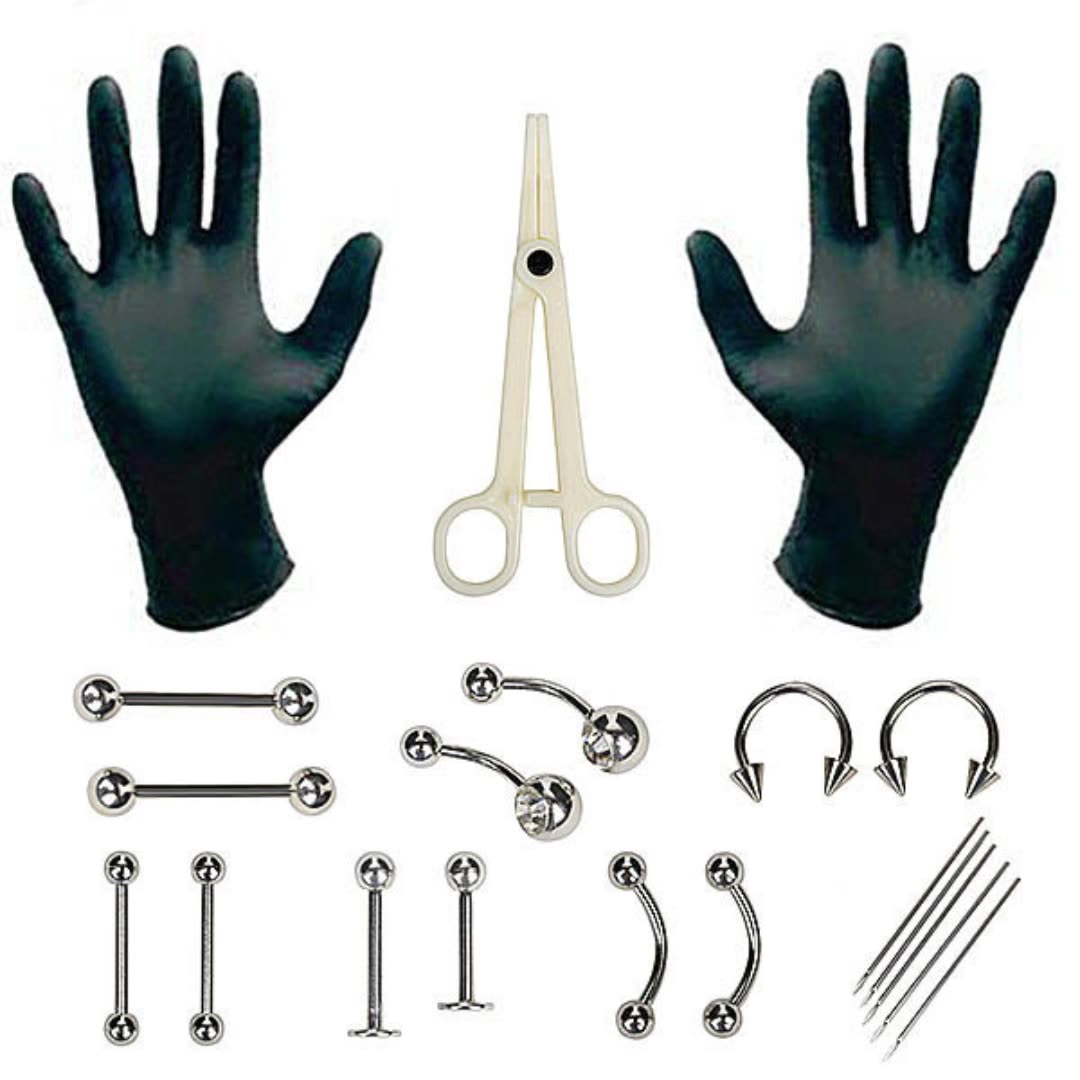 Jewelry Making Kit Professional - ชุดอุปกรณ์เจาะร่างกายแบบใช้แล้วทิ้ง 1 ชุด สำหรับมืออาชีพ ประกอบด้วยเข็มเจาะ ที่หนีบ