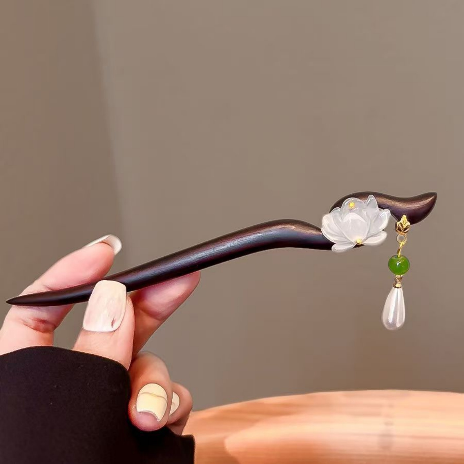 1PC เรียบหรูไม้ดอกบัวแท่งผมพร้ - Jewelry Making For Adults บทวิจารณ์และราคา