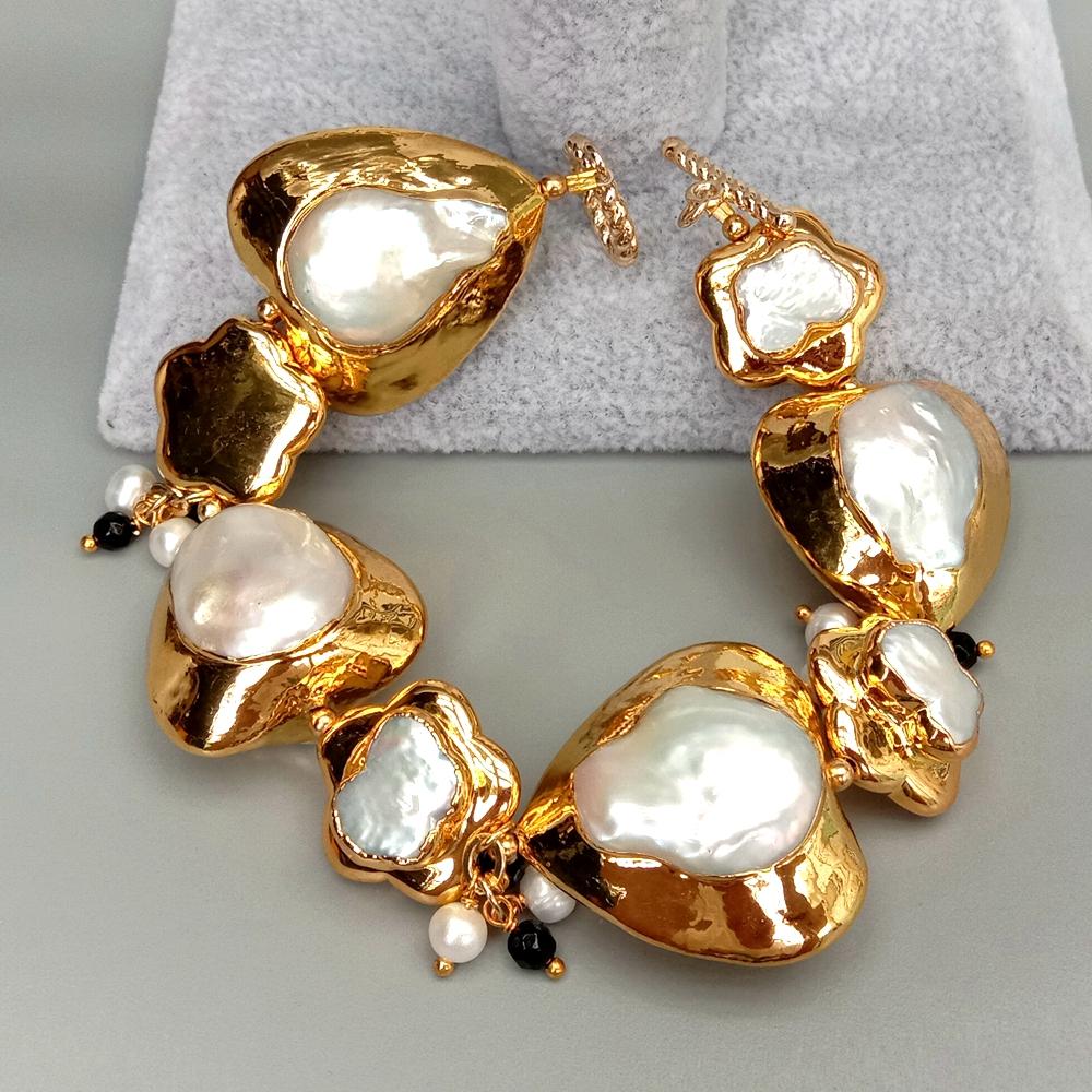 YYGEM ไข่มุกเคชิสีขาวรูปหัวใจแ - Toggle Clasp Gold บทวิจารณ์และราคา
