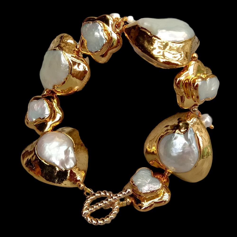YYGEM ไข่มุกเคชิสีขาวรูปหัวใจแ - Toggle Clasp Gold บทวิจารณ์และราคา