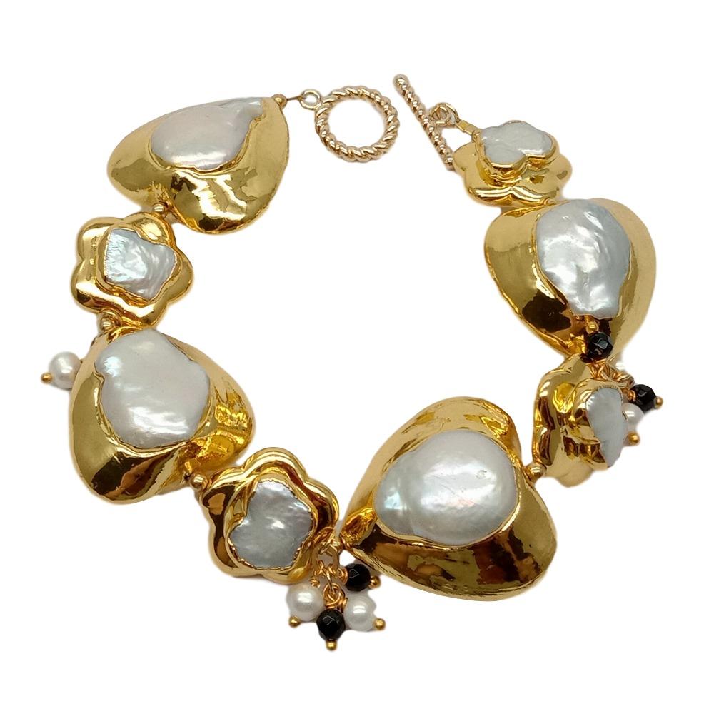 YYGEM ไข่มุกเคชิสีขาวรูปหัวใจแ - Toggle Clasp Gold บทวิจารณ์และราคา