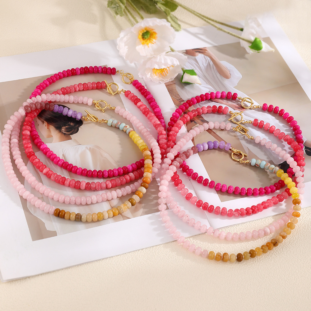 โบโฮสร้อยคอลูกปัดหินธรรมชาติสี - Toggle Clasp Gold บทวิจารณ์และราคา