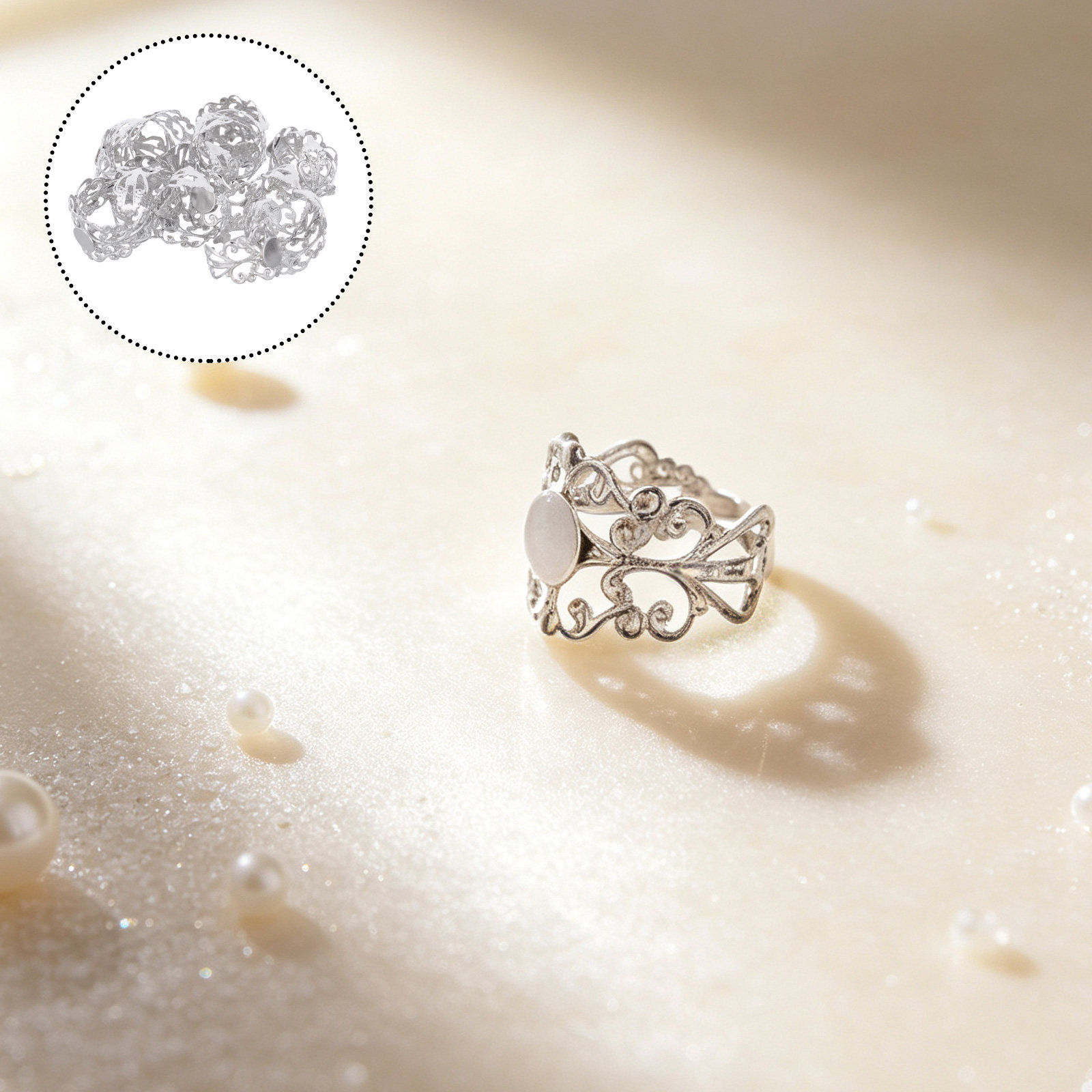 50 ชิ้น ฐานแหวนปรับได้ทรงวงรีแ - Jewelry Making Gemstones บทวิจารณ์และราคา